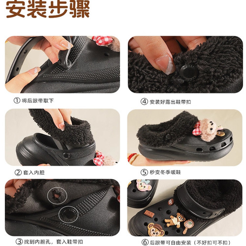Wholesale hollow sole inner sole with removable warm short fuzzy winter anti-cold warm cotton inner lining shoe cover to keep feet warm