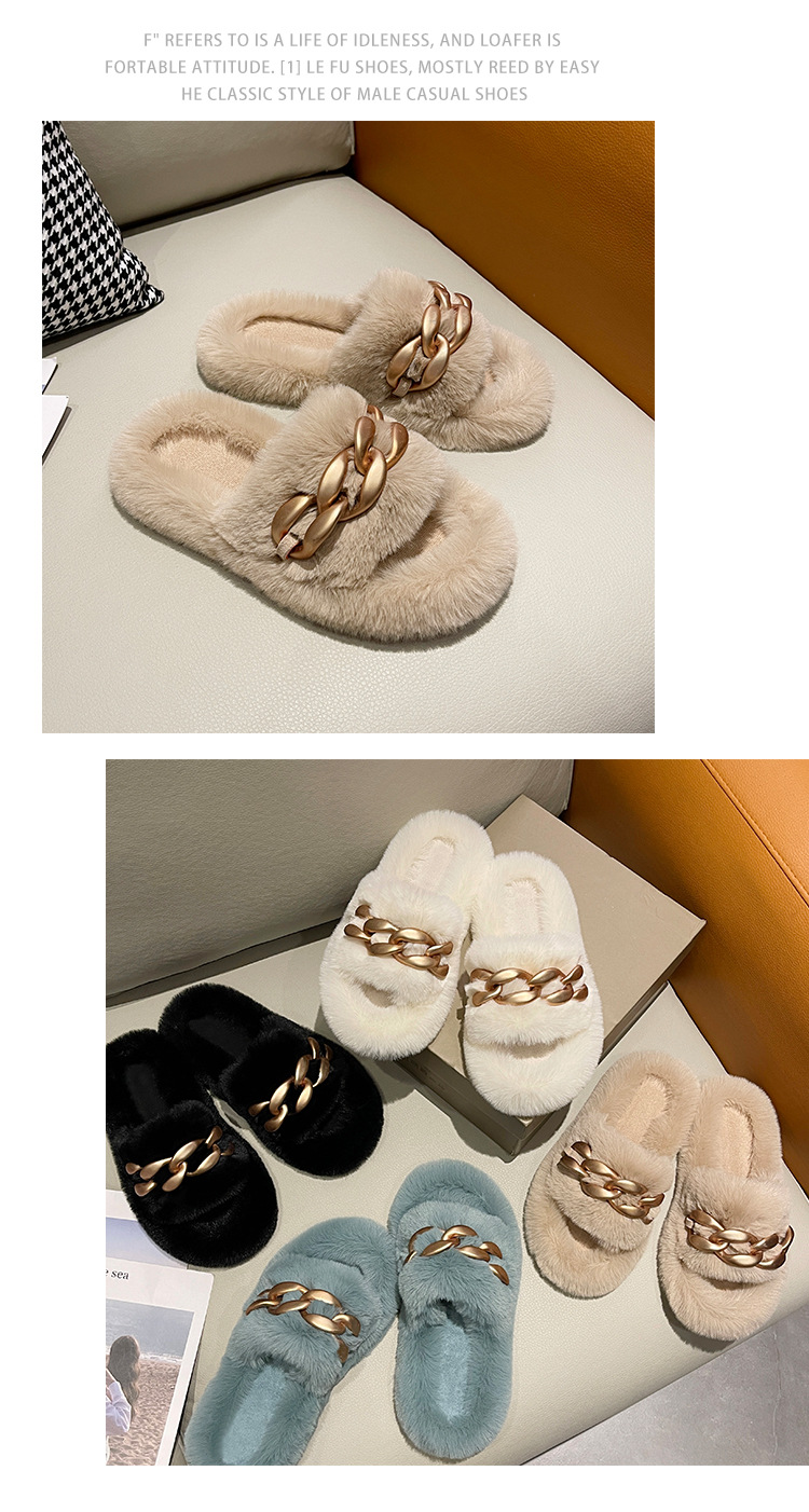 Gold Chain Flat-Bottomed Cotton Slippers NSCSX94861