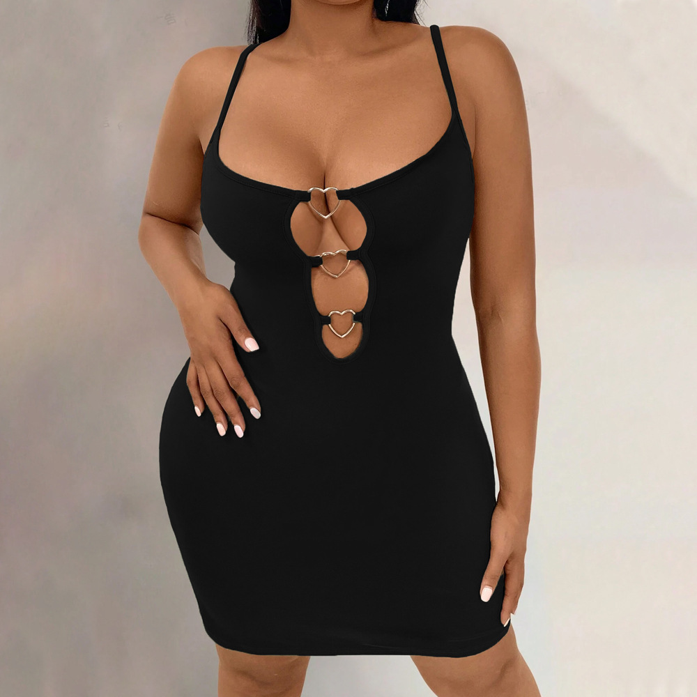 Plus Size Women Sexy Sexy Cutout Love Strap Hip Low Cut Slim Fit Short Dress  | FondMart