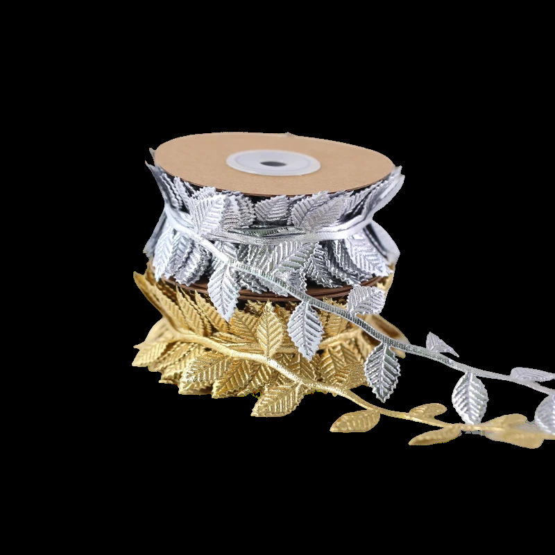 Nuevo estilo transfronterizo imitación cuero dorado plata hoja cinta flor caja de regalo hoja encaje embalaje cinturón decorativo
