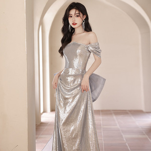 One-Shoulder Evening Dress for Women 2025 New High-End Summer and Autumn Classy Elegant Annual Meeting Host Skirt Noble and Sexy