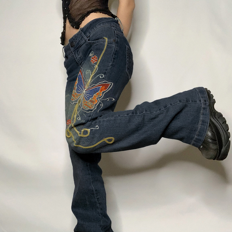 Model wearing flared jeans