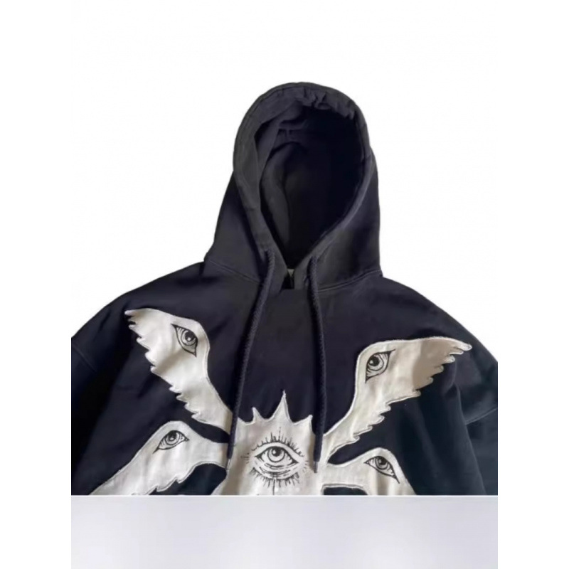 Y2K Gothic Angel Print Oversized Hoodie – Dark Aesthetic Unisex Pullover, Vintage Streetwear With 3D Embroidery_voghion.com