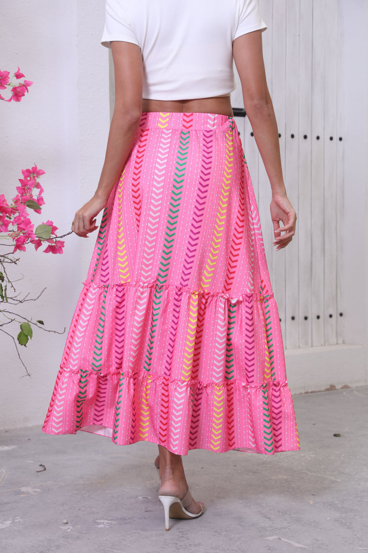 Real Shot Of Cross-border Foreign Trade 2025 Summer New Bohemian Resort Style Printed Flared Skirt For Women_ecoleips.com