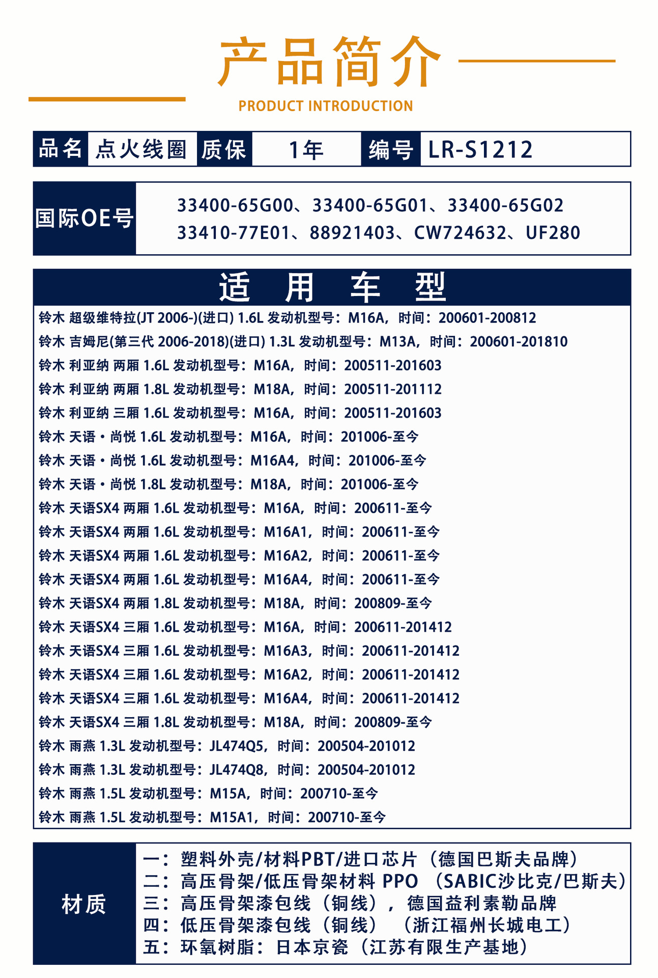 Suitable for Changan Suzuki Tianyu Liana Swift Ignition Coil 3340065g00 3340065g01 Cross-Border