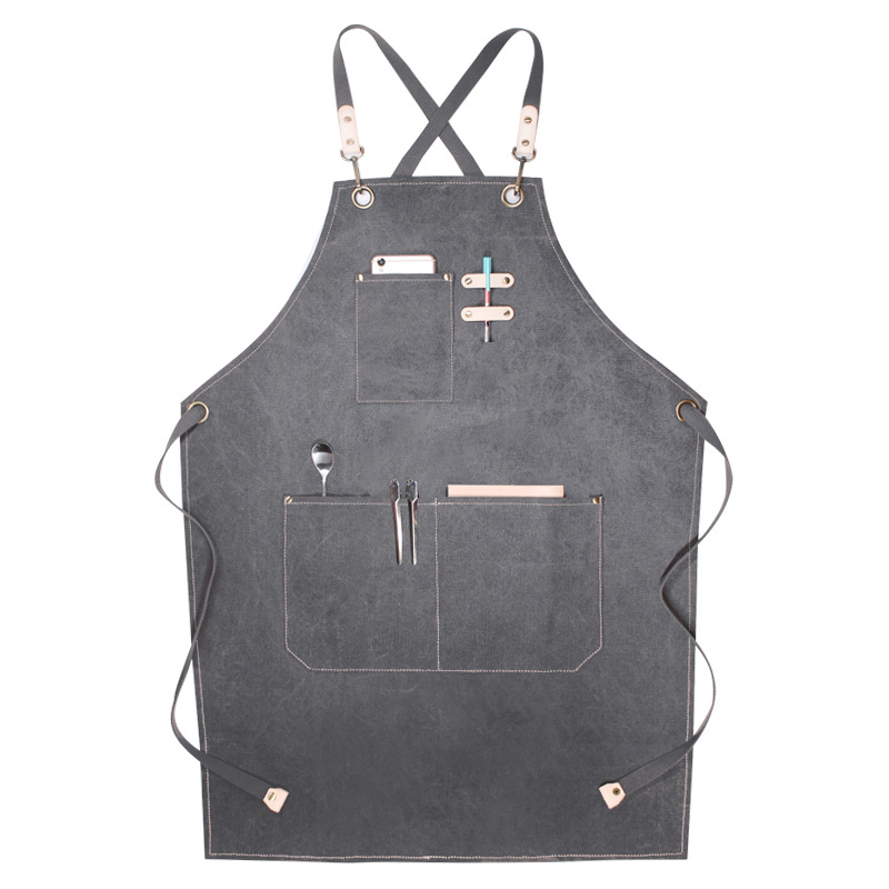 Amazon engrosada lienzo delantal logotipo personalizado leche té tienda bar chef peluquería guardapolvos delantal al por mayor