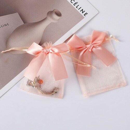 Ready stock wholesale bow jewelry bag multi-color transparent mesh bag ring jewelry storage bag cosmetics drawstring bag