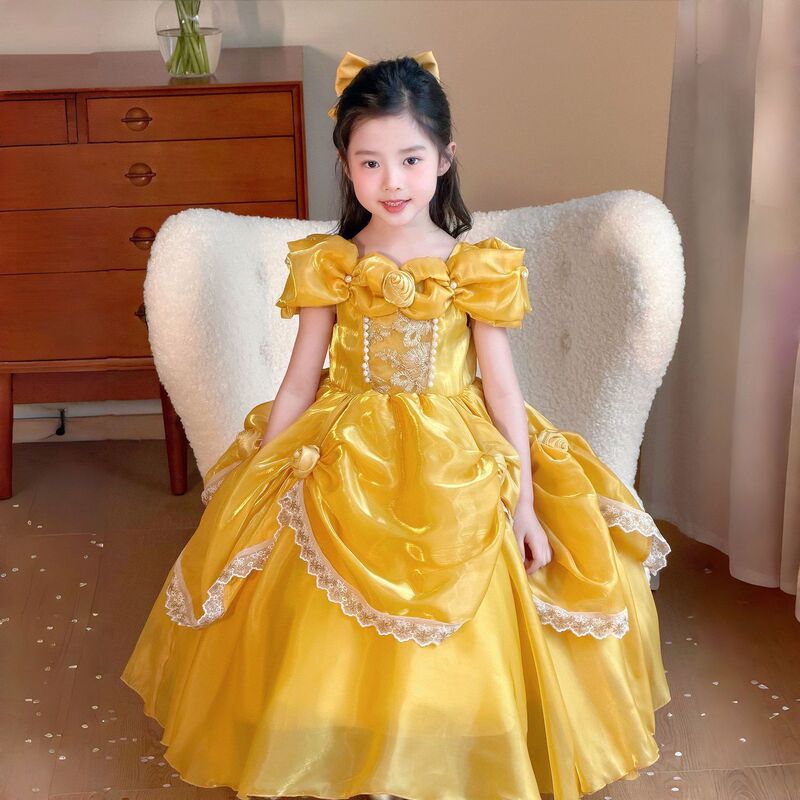 Girls' Belle Princess Dress Disney Beauty and the Beast Yellow Puffy Gown Birthday Performance Costume