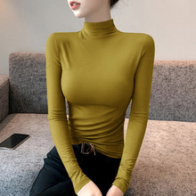 莫代尔黑色半高领打底衫女长袖内搭t恤春秋冬洋气新款薄款上衣潮