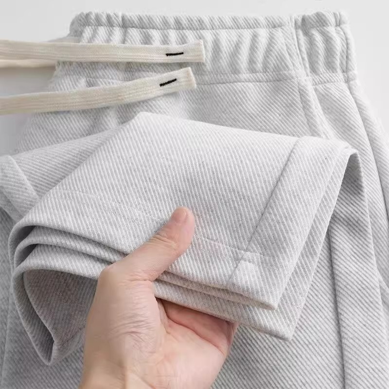 300g Heavyweight White Floral Gray Straight-Leg Sweatpants Men's Loose Casual Sports Twill Cotton Drape Casual Pants Women's Spring