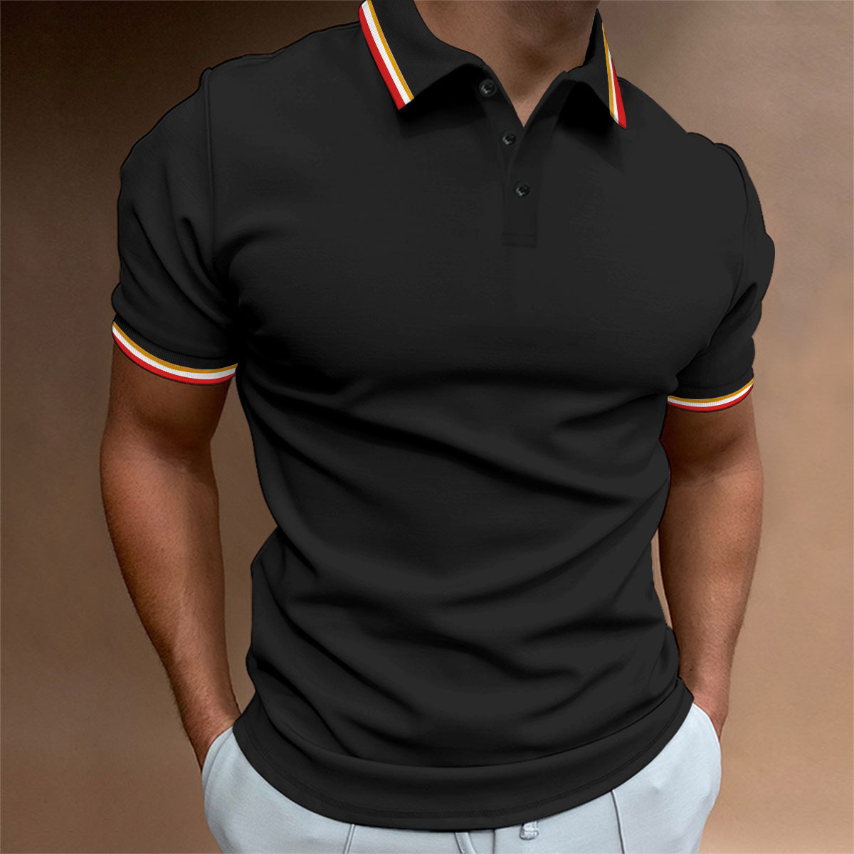 Nueva camisa de polo casual de los hombres de Amazon transfronteriza costilla solapa Botón de negocios de color sólido todo partido camiseta superior