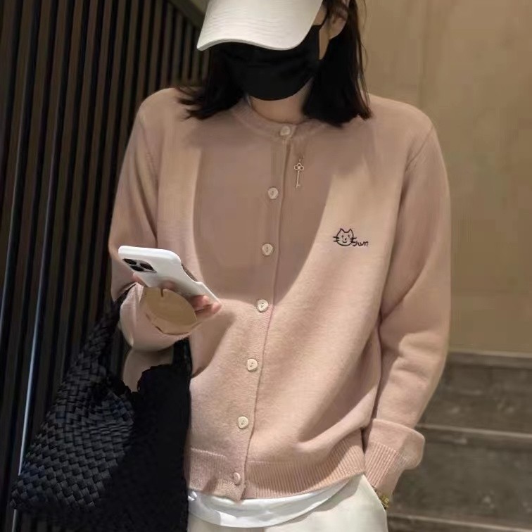花倾慕刺绣小猫开衫外套女2025秋季外搭休闲针织衫百搭长袖上衣灰|undefined