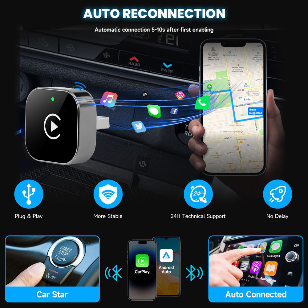 Popular Wireless Carplay Box Android 2-in-1 Adapter Plug-And-Play Ota Upgrade Compatible with 98% of Cars