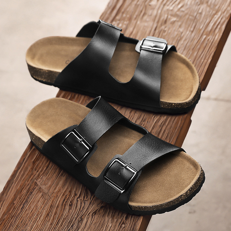 Zapatillas de verano de tacones planos para hombres zapatillas de sandallas casuales con base de corcho zapatos de playa para hombres zapatillas de sandallas para hombres