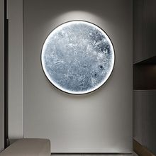 现代轻奢圆形装饰画玄关挂画客厅过道走廊壁画氛围感发光灯画月球