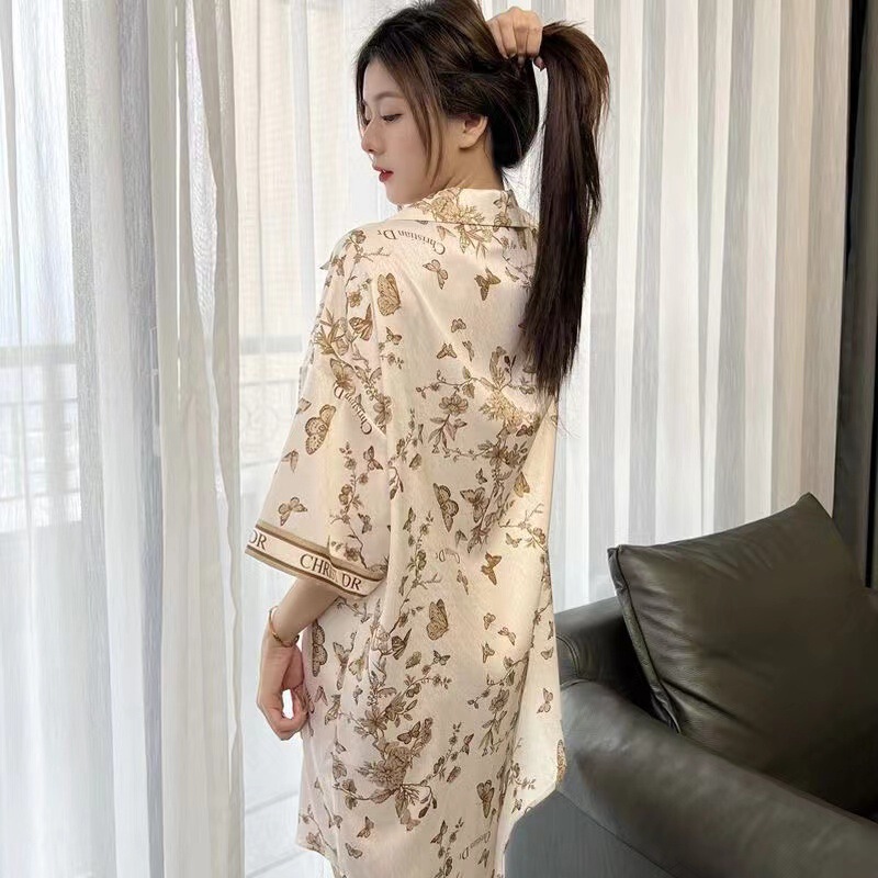 New Trendy Popular Summer Loose Maternity Mid-Length Nightgown for Women, Suitable for Wearing Outside, Shirt-Style Loungewear