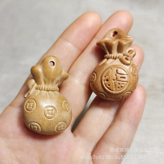 桃木彫刻福字銭袋DIYアクセサリーペンダントキーホルダー