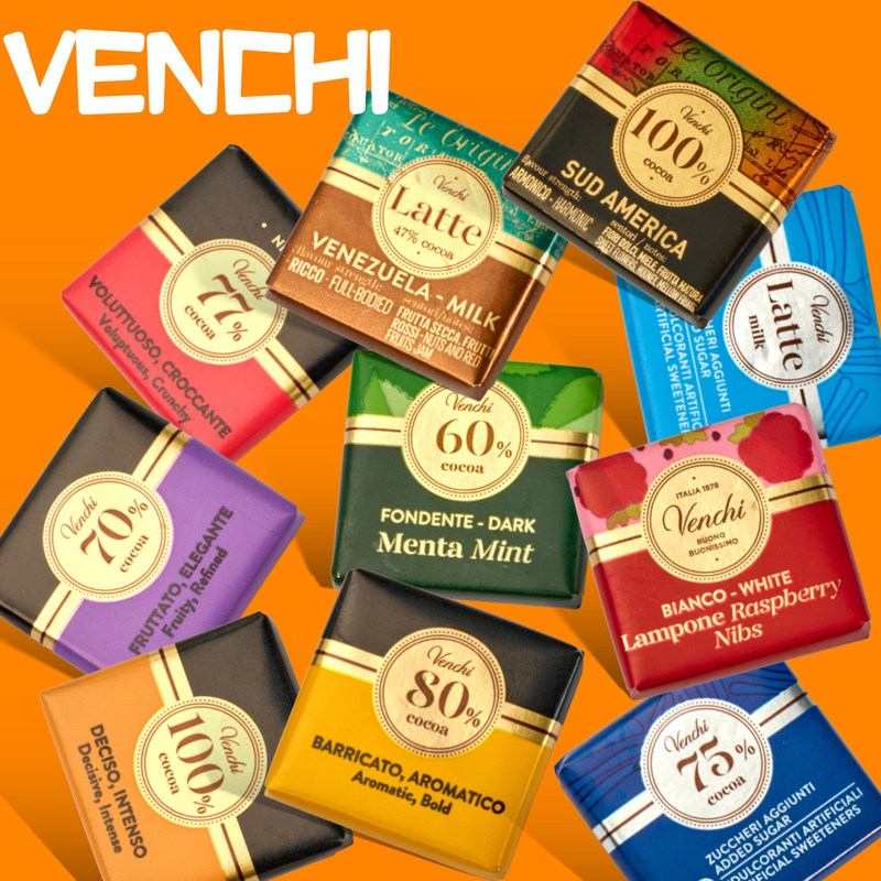 Venchi Italian Imported Dark Chocolate Thin Slices Individually Packaged in Bulk