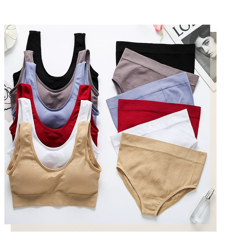 sexy bra panty Seamless Wireless Women Bra Set Female Panties Underwear Set Basic Crop Tops Push Up Sports Lingerie Briefs Intimate New red bra set
