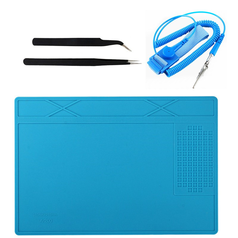手机电脑维修隔热垫 硅胶台垫 维修工作台垫 ESD镊子 手腕带蓝色