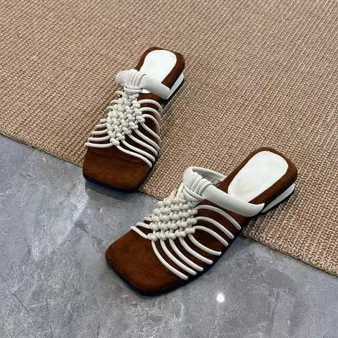 既製品～フランス製厚底ローマ風サンダル、手織りローヒールスリッパ、女性用|undefined