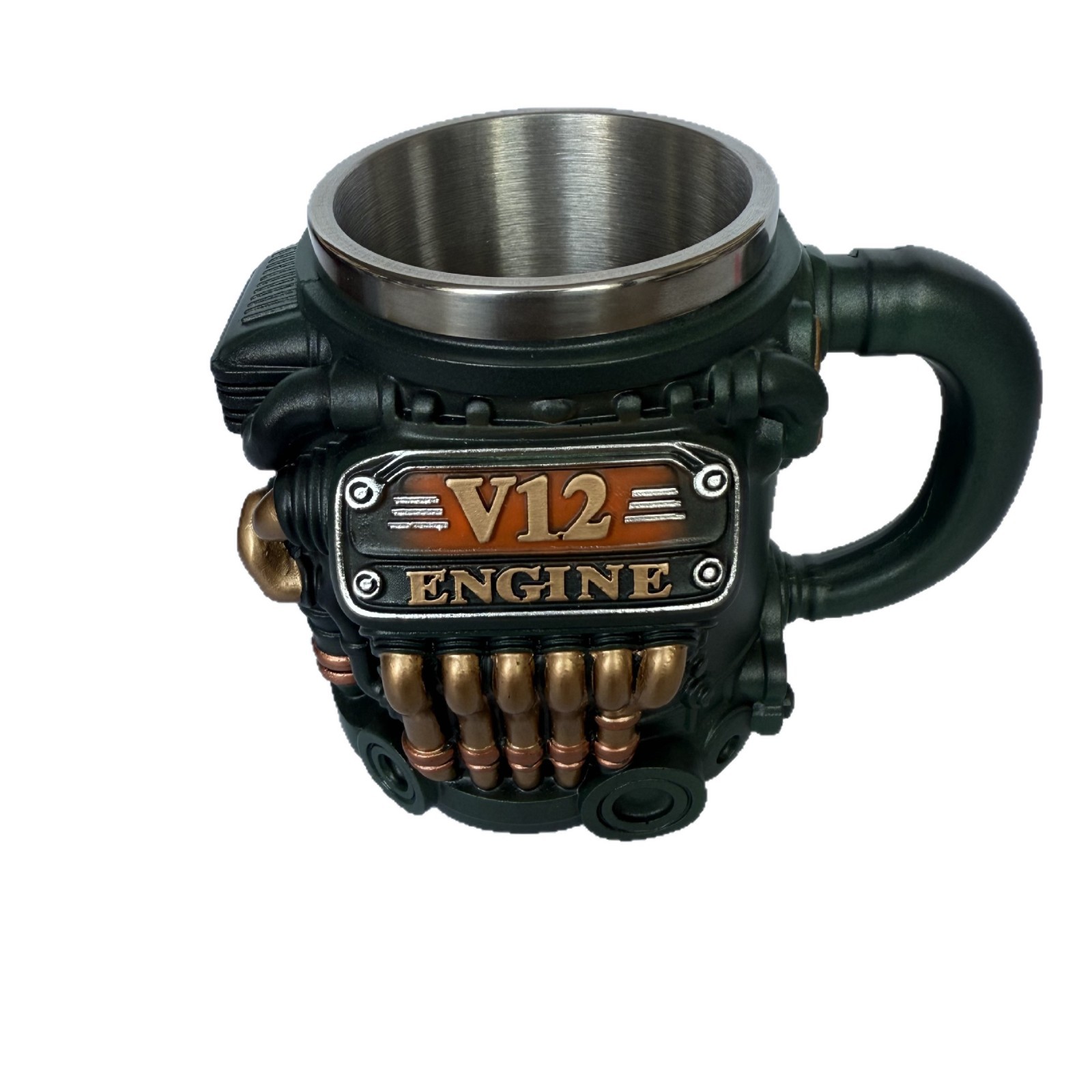 Nuevos productos transfronterizos V12 motor de resina con taza de revestimiento interior simple personalidad mecánica taza de acero inoxidable