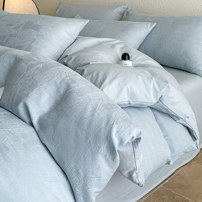 New 60-Count Class a Jacquard 100% Cotton Bed Four-Piece Set Pure Cotton Satin Quilt Cover Accessible Luxury Pure Color Bed Bed Sheetss