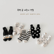 儿童袜子批发2024秋黑白笑脸短袜卡通条纹男女儿童袜子棉袜运动袜