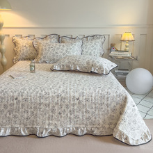 A类针织棉花边床盖三件套碎花床单夹棉法式床罩席梦思三件套被单