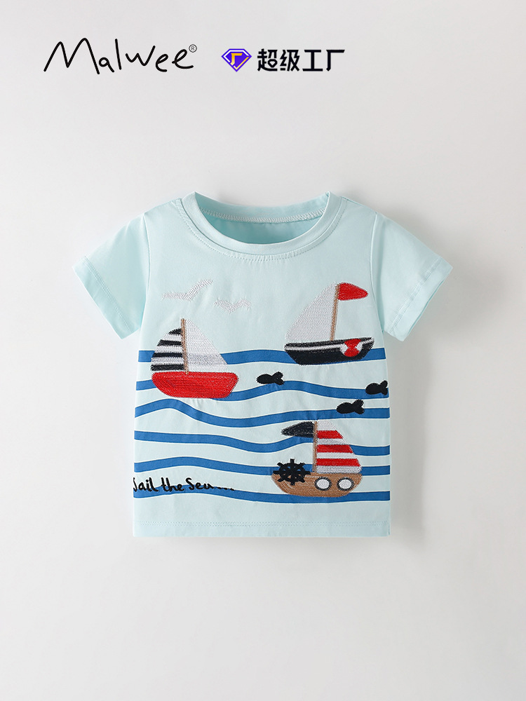 Transfronterizos para malwee niños de cuello redondo verano nuevo estilo europeo y americano camiseta de niños de manga corta ropa casual para niños