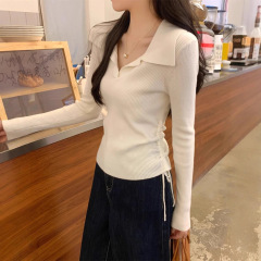 polo领设计感长袖小衫2025新款春秋季内搭毛衣针织打底衫女装上衣