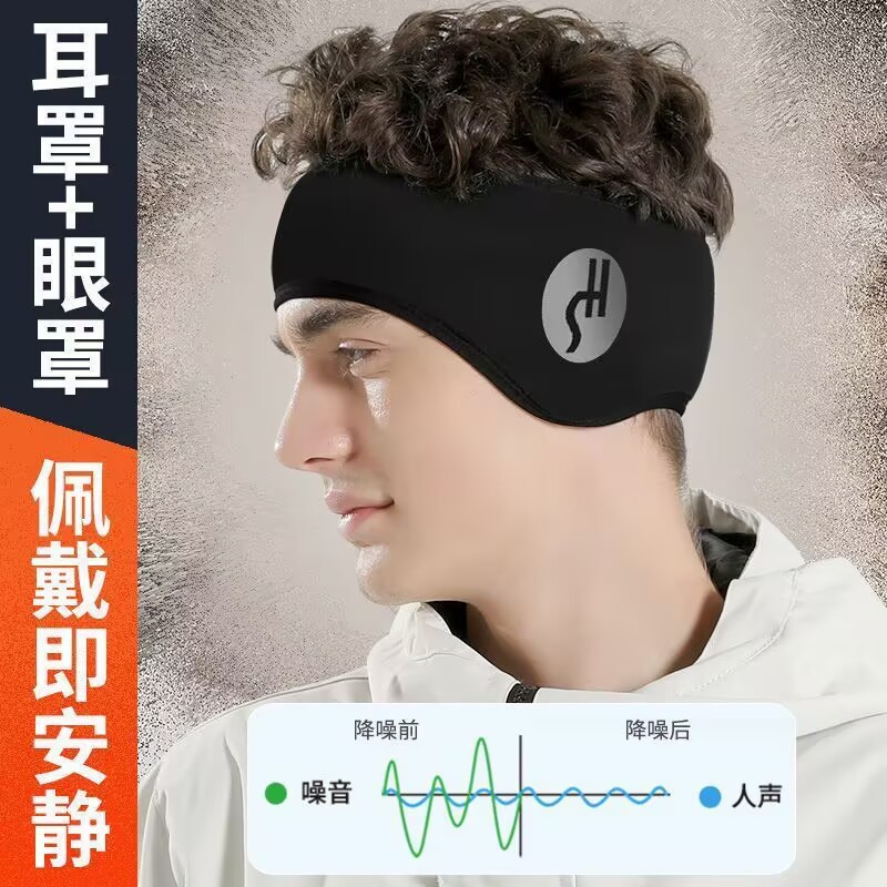 2025 Soundproof Two-In-One Earmuffs and Eye Masks for Men and Women Sleeping Noise Reduction Fleece-Lined Velcro Universal Autumn and Winter Sports Cycling