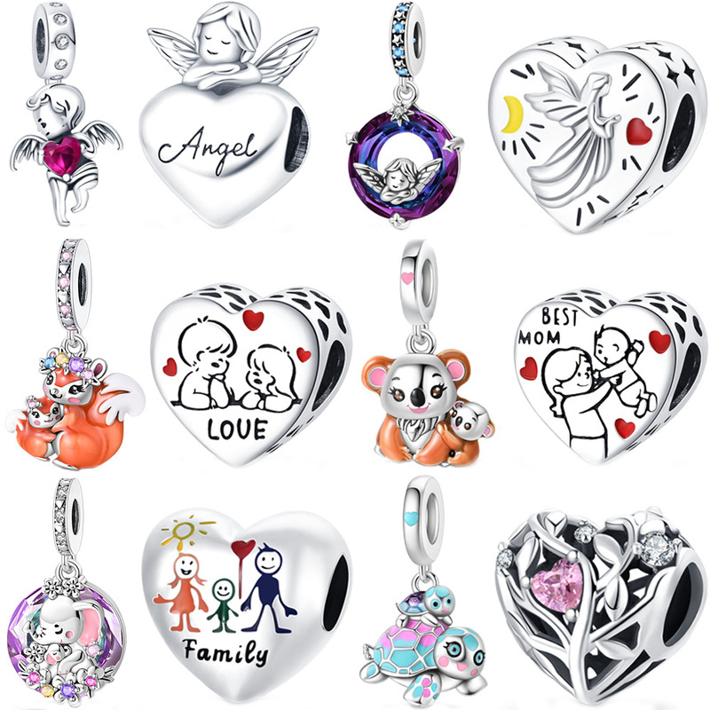 Cross-border supply Thanksgiving angel copper silver bracelet beaded maternal love embrace love Thanksgiving DIY pendant wholesale