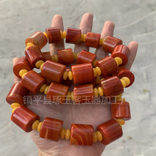 战国红手链缠丝玛瑙桶珠手串男士原石手链波纹鼓珠宣化战国红手串