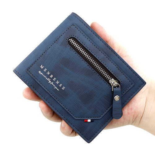 Korean style frosted men's short wallet TPU embossed multi-card slot large capacity zipper coin bag men's hinged wallet