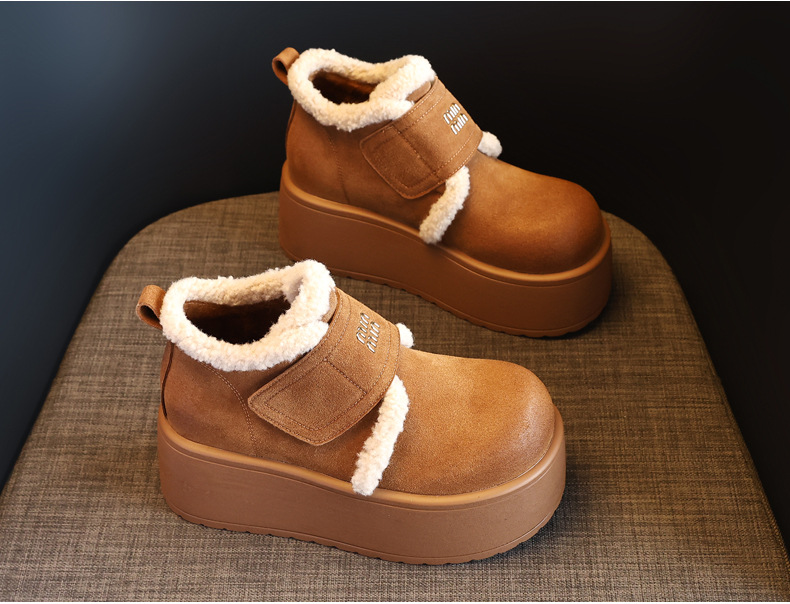Giày boot nữ cổ cao tăng chiều cao đế dày lót nhung giữ ấm mùa đông — Màu đen chi tiết 7