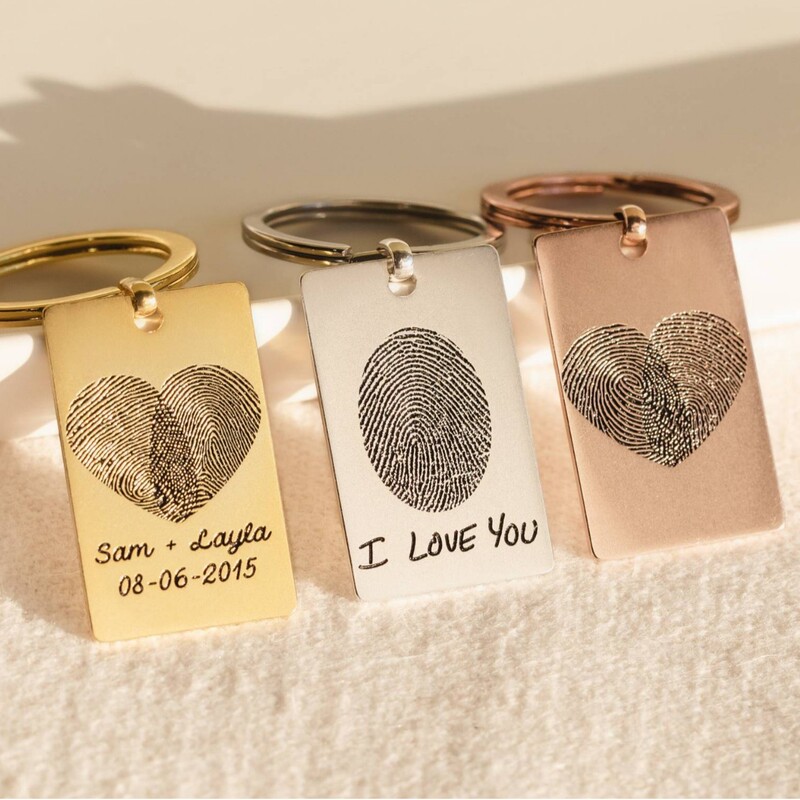 Cross-Border European and American Amazon Engraving DIY Fingerprint Qr Code Text Stainless Steel Keychain Drop Shipping