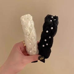韓國氣質歐根紗珍珠麻花發箍寬邊女夏季壓發卡洗臉高級感頭箍髮飾