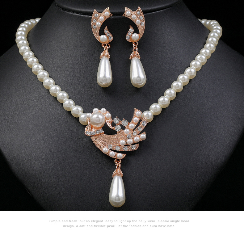 Koreanische Version des beliebten Perlenketten-Ohrring-Sets, vielseitiges Brautkleid-Accessoire, modische und neuartige Legierung_voghion.com