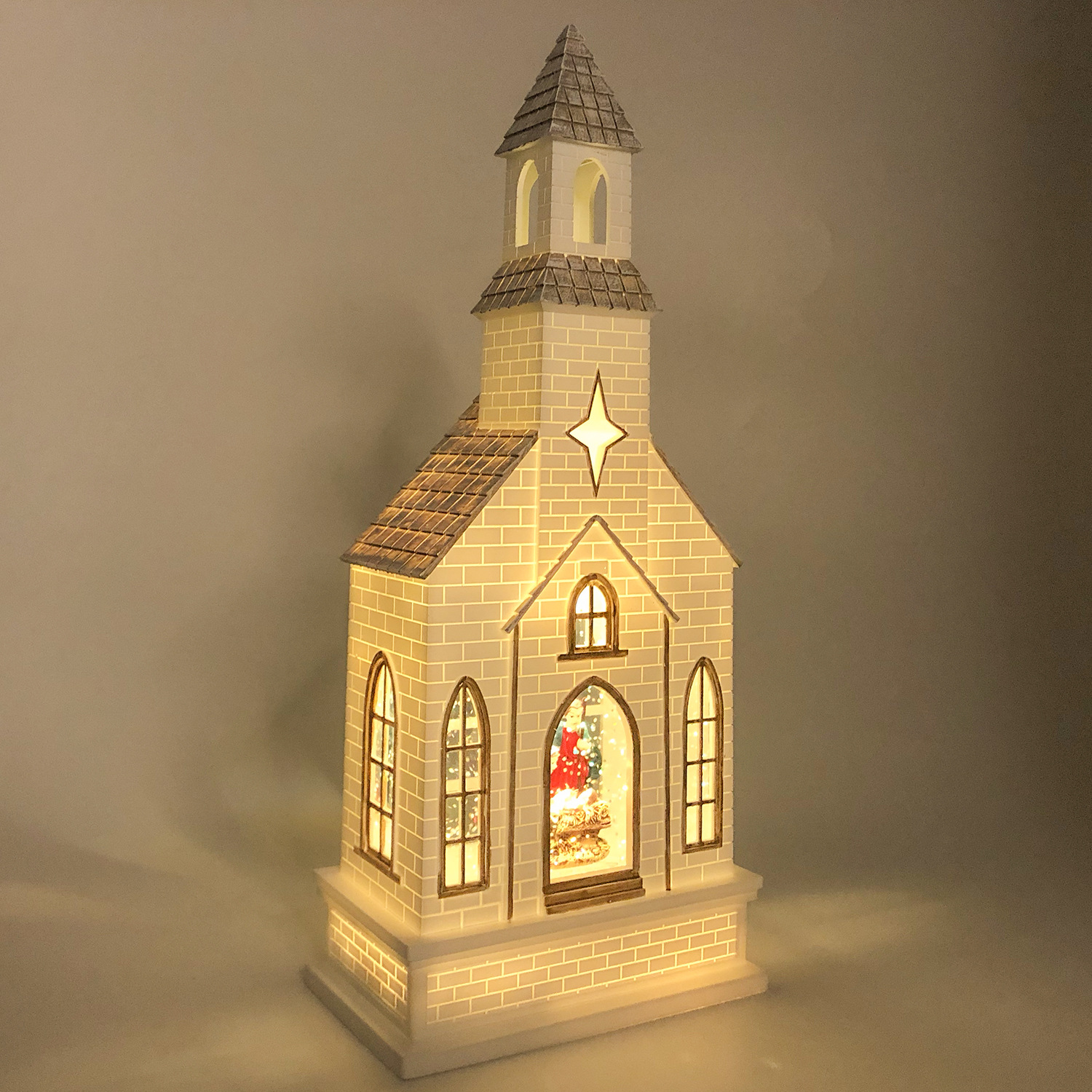 LED发光塑料水晶灯水球 圣子诞生内景教堂音乐盒圣诞节装饰品摆件