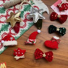 圣诞节手工蝴蝶结发夹韩版羔羊毛小红帽子发卡秋冬季珍珠星星头饰