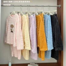 卡通珊瑚绒睡衣女秋冬5新高级感圆领暖暖套装爱心布布保暖家居服