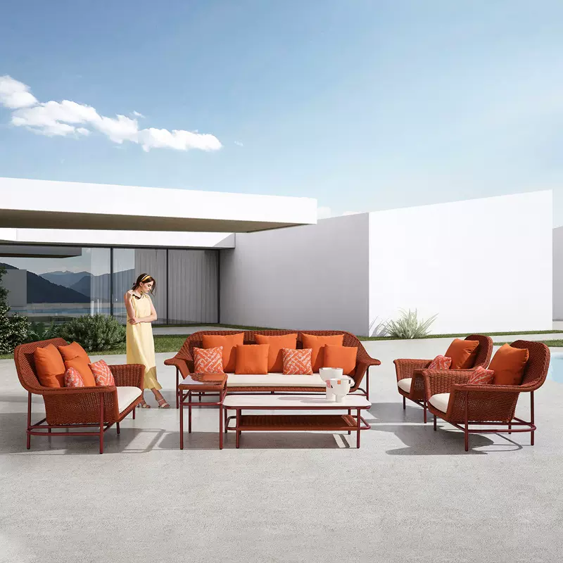 网红户外藤沙发椅庭院酒店阳光房别墅露天休闲藤椅茶几藤沙发组合