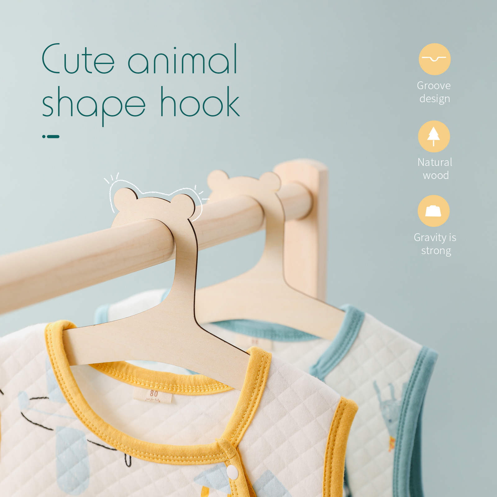 Colgador de ropa infantil de madera con diseño de oso de Amazon Tiktok, decoración colgante para el armario del cuarto infantil. image 4