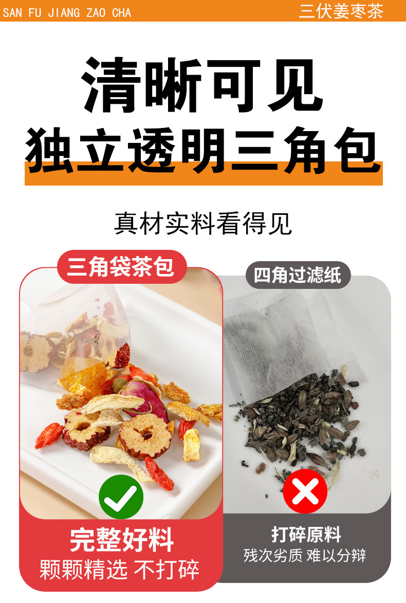 Sanfu Ginger Jujube Tea (三伏姜枣茶) — Jujube, Longan, Ginger & Rose Herbal Tea Bags quality and texture