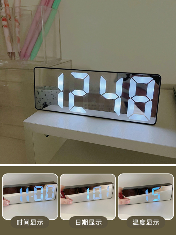 目覚まし時計ミラーデジタル時計 LED 発光サイレントデスクトップベッドサイド装飾品学生スマート電子時計卸売|undefined