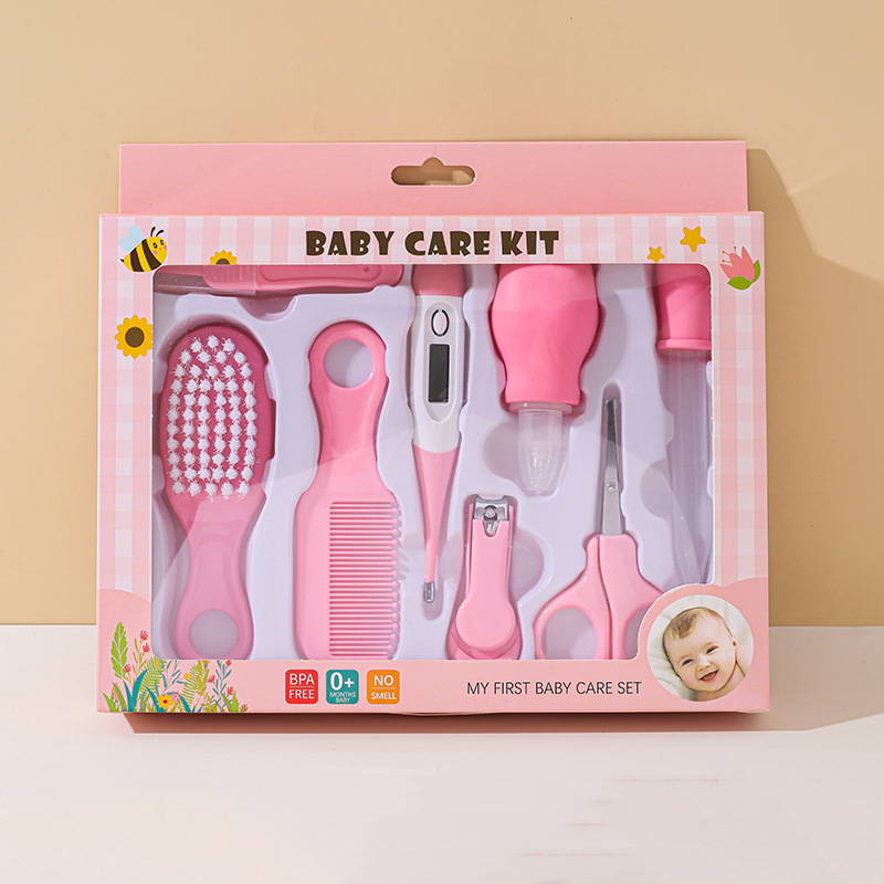 Cuidado del bebé suministros aspirador nasal alimentador medicina 8 piezas traje termómetro manicura tijeras limpieza diaria bolsa de regalo