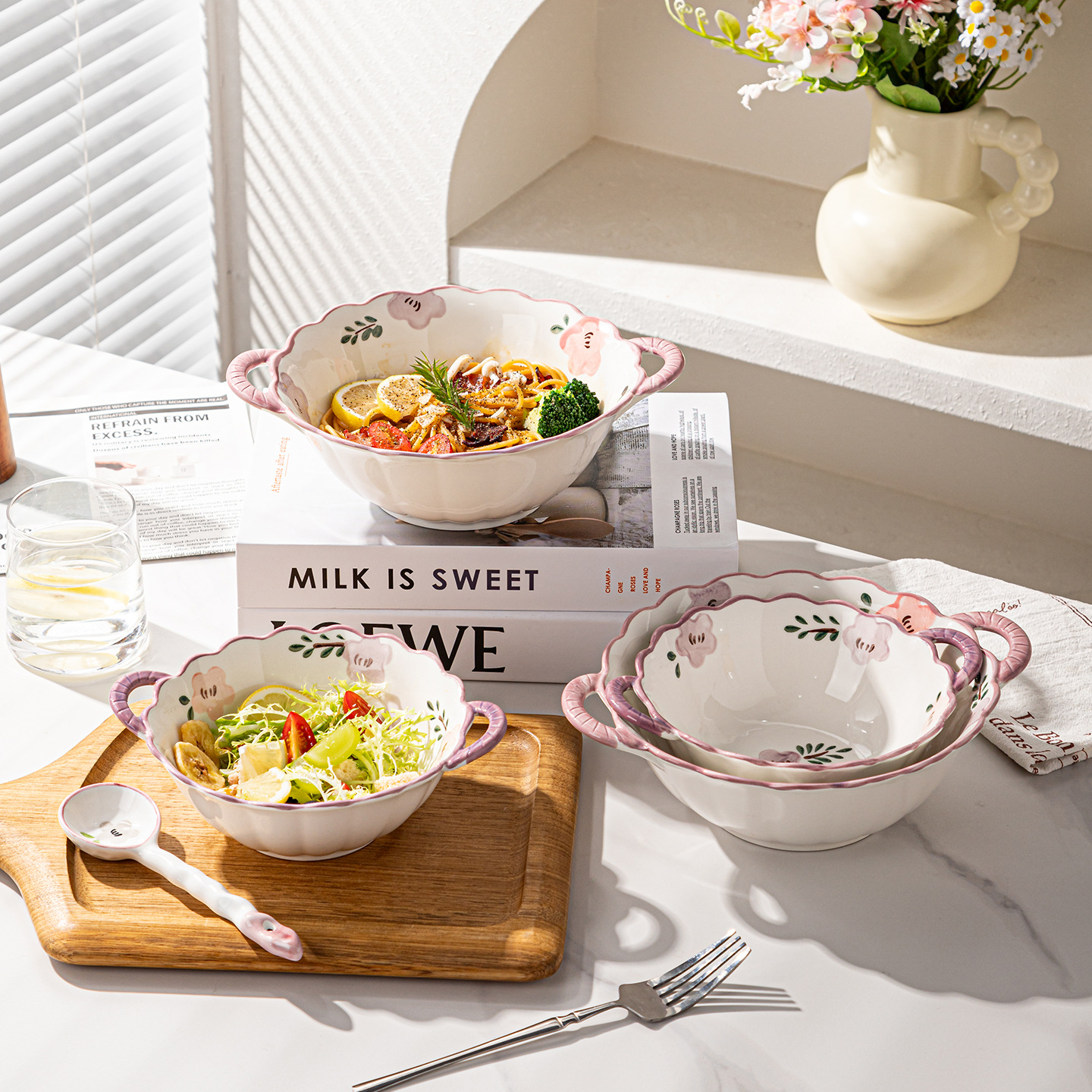 [Cross-Border] ZiXuan Flower High Value Face Bowl Ceramic Plates Under Color Plates Combination Regalo Bolos de sopa de orejas