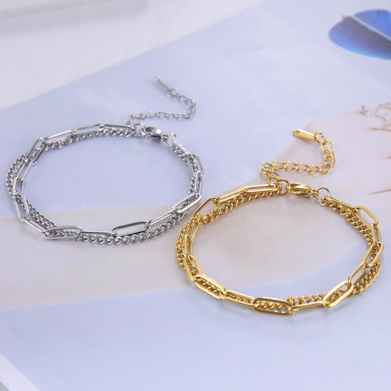 Manufacturer Wholesale Hot-Selling Titanium Steel Jewelry for Women, Cross Chain, Welded Chain, Double-Layer Chain, Stainless Steel Bracelet, Trendy Style