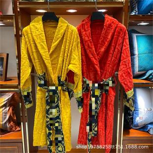Fanjia Cross-Border Pure Cotton Bathrobe Absorbent Towel Material Medusa Couple Men and Women All-Season Bathrobe Nightgown Long Style